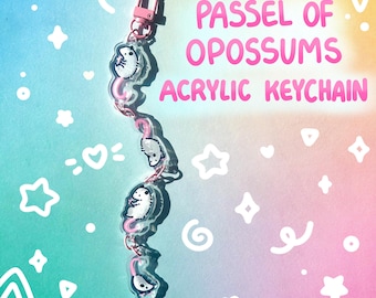Passel of Opossums Acrylic Keychain Pink Connecting Charms Chain