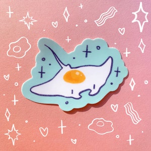 Manta Ray Egg Sunny Side Up Glossy Waterproof Sticker Laptop Water Bottle Cute Aquatic Animal Sting Ray Aquarium