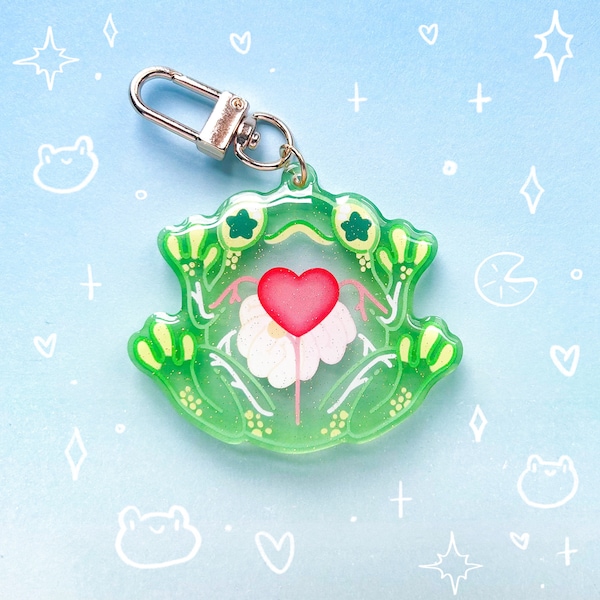 Glass Frog 2.5 Inch Glitter Acrylic Keychain Charm Cute Froggy Transparent Diagram Biology Anatomy