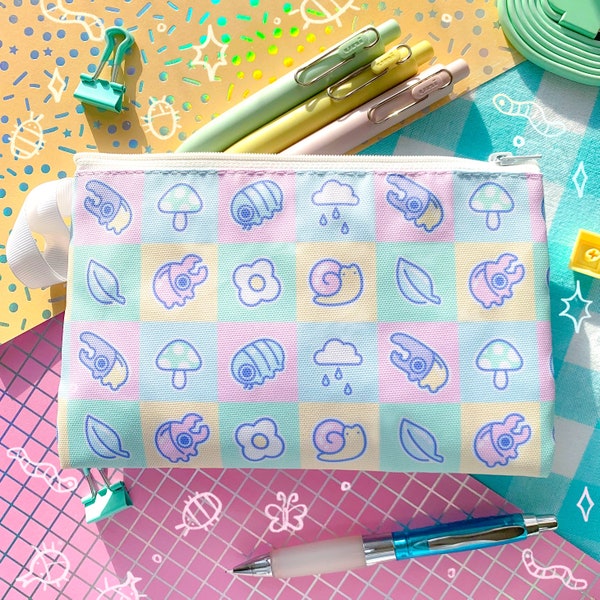 Pastel Bug Pencil Pouch Makeup Bag Cute Nature Colors Zipper Stationery Bag Mushroom