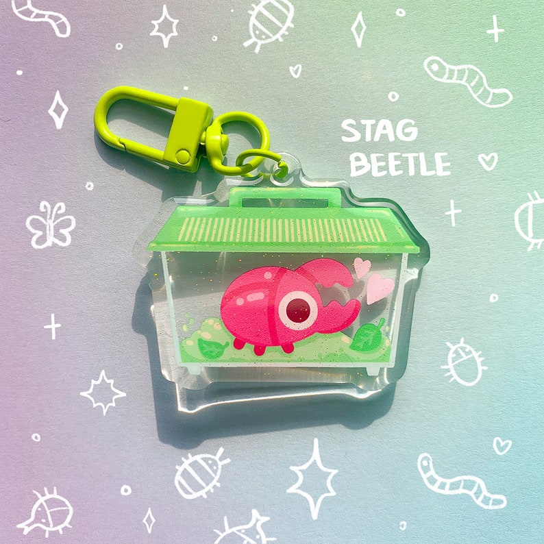 Stag OR Hercules Beetle Critter Keeper Acrylic Charm Keychain Nature Cute Bug Stag Beetle