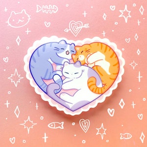 Cuddling Cats Glossy Waterproof Sticker Laptop Water Bottle Cute Kitten Pet Valentine&#39;s Day