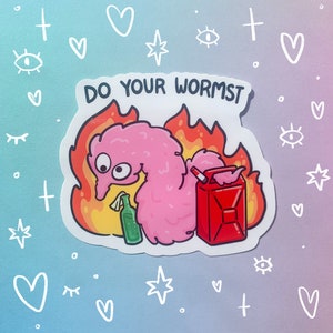 Arson Worm on a String Waterproof Sticker Laptop Water Bottle Funny Crime Chaotic Joke 90s Nostalgia