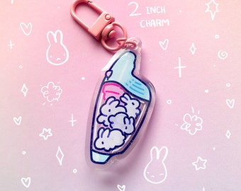 Dust Bunny Vacuum 2 Inch Glitter Acrylic Keychain Charm Cute Rabbit Cleaning Spring Pet Pun