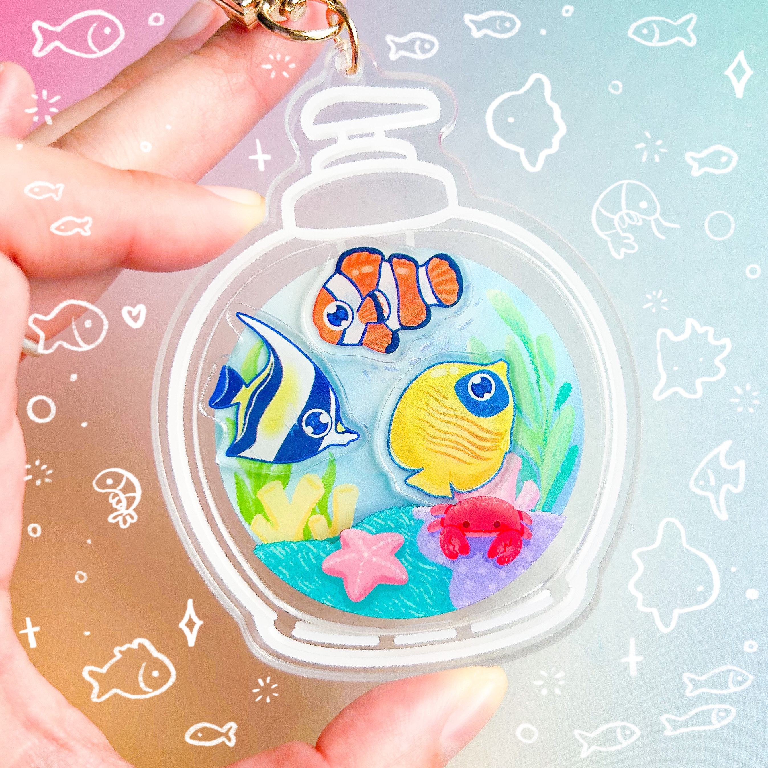 Soap Bottle Nostalgic 3.5 Inch Shaker Acrylic Charm Aquarium Fish