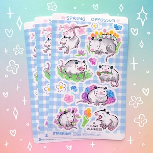 Hoja de pegatinas mini brillantes con flores de zarigüeya de primavera para bullet journaling