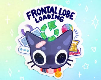Pegatina holográfica impermeable con carga del lóbulo frontal, adorable gato del 25.º cumpleaños de la generación Z, botella de agua para portátil