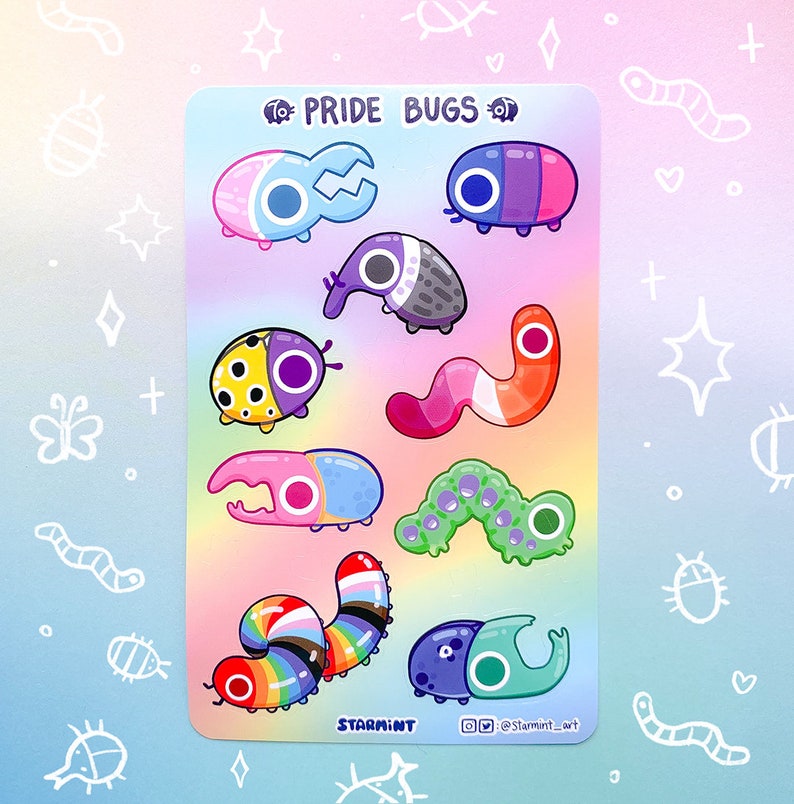 Pride Insects Pride Bugs Glossy Holographic Waterproof Sticker Sheet Gay Lesbian ...