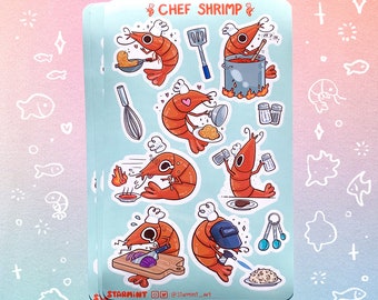 Chef Shrimp Fried Rice Glossy Waterproof Sticker Sheet Cute Shrimp Meme Cooking