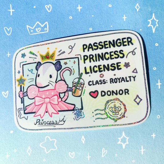 PRINCESS ステッカー ピンクと白 封筒付き Passenger Princess License Holographic Waterproof Sticker Cute