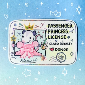 Pegatina holográfica impermeable para licencia de pasajero de princesa, linda zarigüeya, conductor, tráfico, coche, portátil, botella de agua