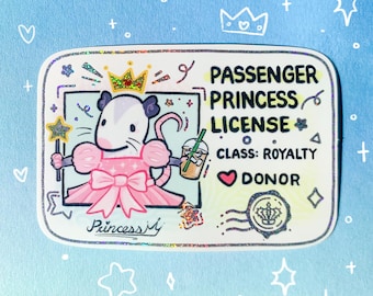 Passenger Princess License Holographic Waterproof Sticker Cute Opossum Driver Traffic Car Laptop Water Bottle