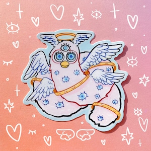 Biblically Accurate Angel Furby Glossy Waterproof Sticker Laptop Water Bottle Car 90s Nostalgia Meme Cursed Sticker