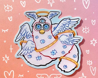 Biblically Accurate Angel Furby Glossy Waterproof Sticker Laptop Water Bottle Car 90s Nostalgia Meme Cursed Sticker