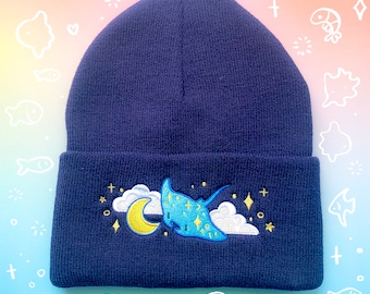 Space Ray Beanie Embroidered Manta Ray Galaxy Marine Animal