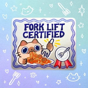 Pegatina holográfica mate impermeable certificada para montacargas, pasta, espaguetis, amante de la comida, gato siamés, portátil, botella de agua
