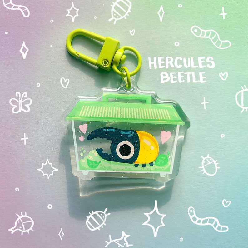 Stag OR Hercules Beetle Critter Keeper Acrylic Charm Keychain Nature Cute Bug Hercules Beetle