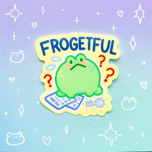 Frogetful Glossy Waterproof Sticker Forgetful Frog ADHD Laptop Water Bottle