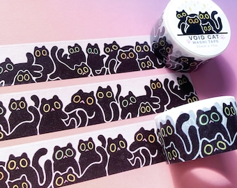 Cinta washi con diseño de gato negro y gatito vacío, pegatinas bonitas para diario, papelería