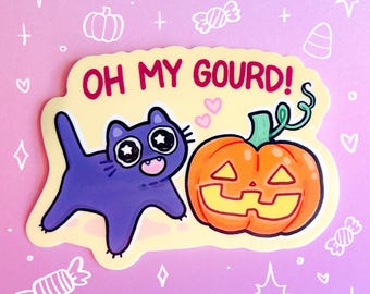 Oh My Gourd Waterproof Sticker Void Cat Jack-O-Lantern Black Cat Halloween Candy Squash Autumn Trick or Treat Laptop Water Bottle