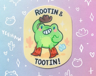 Rootin' and Tootin Cowboy Frog Glossy Waterproof Sticker Laptop Water Bottle Cute Western Froggy