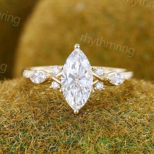 Marquise cut Lab Grown Diamond engagement ring IGI Certificate Ring Marquise cut ring Solid Yellow gold Wedding Promise Anniversary ring