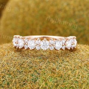 Moissaniet trouwring halve eeuwigheid unieke 18K roségouden trouwring vintage natuurlijke diamanten trouwring bruids bijpassende stapelbare band