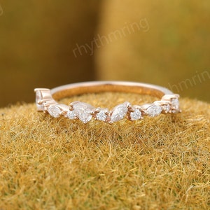 Peer Moissaniet trouwring unieke roségouden trouwring vrouwen Vintage halve eeuwigheid Marquise trouwring bruids bijpassende stapelbare band