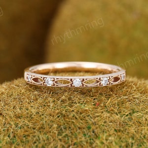 In het lab gekweekte diamanten trouwring Unieke roségouden trouwring vrouwen Vintage Halve eeuwigheid trouwring Bruids bijpassende stapelbare band cadeau