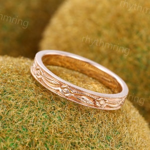 Filigree wedding band Vintage Rose gold Plain wedding band women Milgrain ring Solid gold wedding band Bridal Matching band promise gift