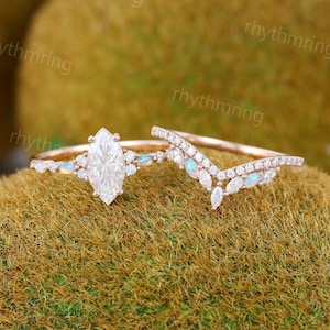 Vintage Marquise cut Moissanit Verlobungsring Einzigartiger Roségold-Verlobungsring Opalring Hochzeitsversprechen Jahrestagsring Brautring