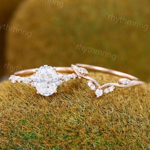 1CT Oval Lab Grown Diamond engagement ring With IGI Certificate Rose gold ring Vintage Diamond ring Bridal Wedding Anniversary ring set