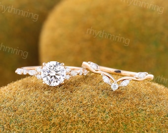 1CT Lab Grown Diamant Verlobungsring Set mit IGI-Zertifikat Roségoldring Halbe Ewigkeit Diamantring Vintage Versprechen Jubiläumsring