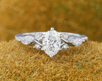 Oval Lab Zucht Diamant Verlobungsring IGI Zertifikat Ring Weißgold Ring Eternity Ring Marquise Diamant Jahrestag Geschenk