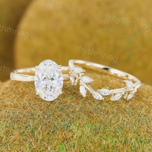 2CT Oval Lab Grown Diamond engagement ring With IGI Certificate Yellow gold ring Marquise Diamond ring Wedding Promise Anniversary ring set