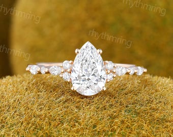 Verlobungsring mit 1,5 Karat birnenförmigem, im Labor gezüchtetem Diamanten, IGI-zertifiziert, Roségoldring, Diamantring im Marquise-Schliff, Versprechensring zum Jahrestag