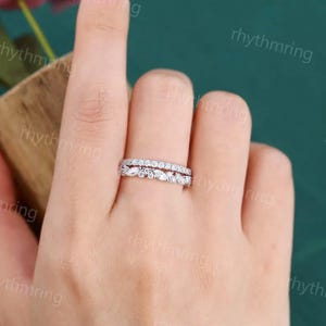 Half Eternity Moissanite Wedding Band Unique Solid 14K Gold Wedding ...