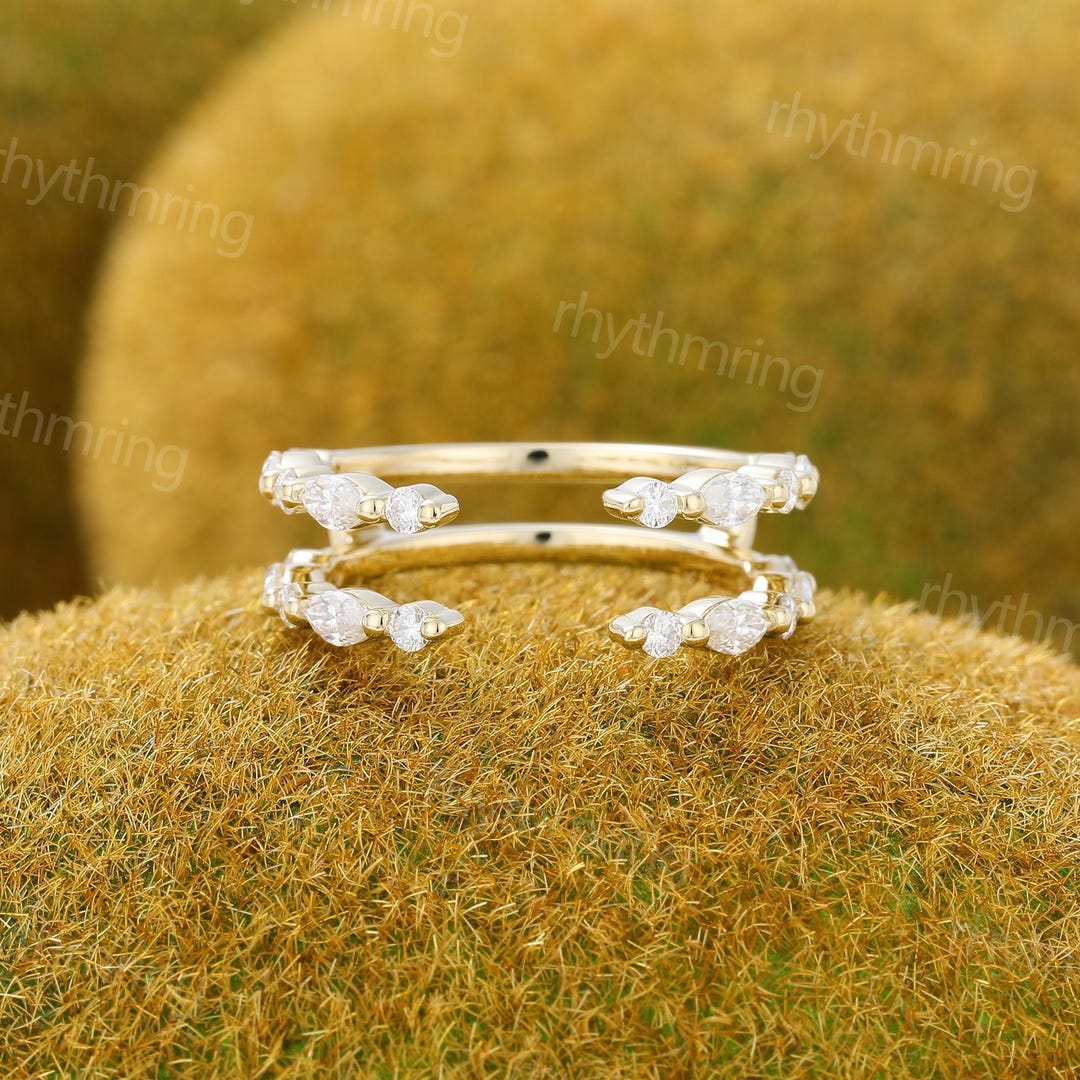 Unique Marquise Cut Moissanite Curved Wedding Band 18k Yellow Gold Open ...
