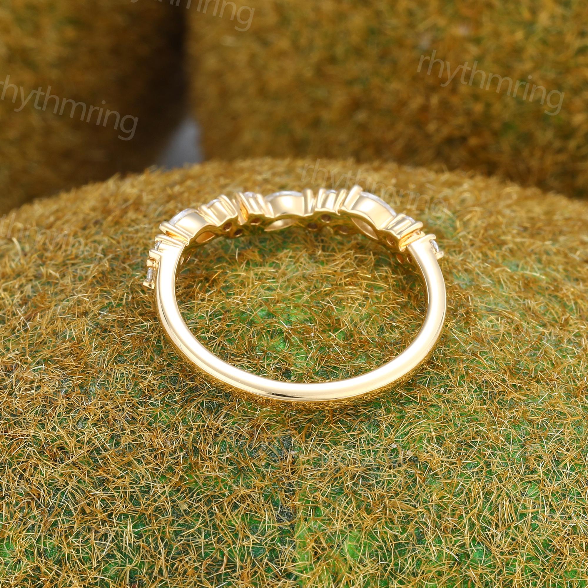 Half Eternity Moissanite Wedding Band 14K Yellow Gold Band Vintage ...