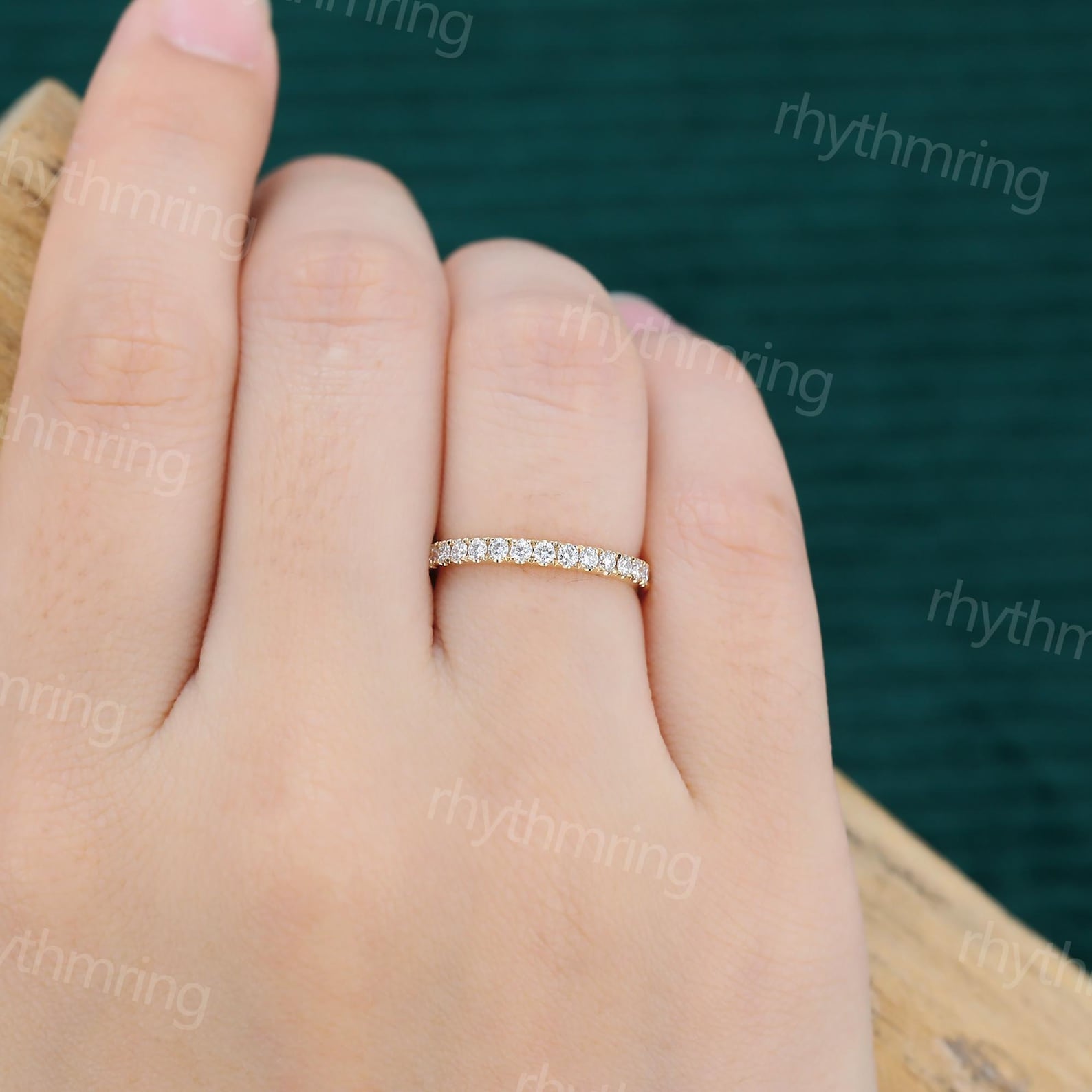 2mm Lab Grown Diamond Wedding Band Vintage Half Eternity Yellow Gold ...