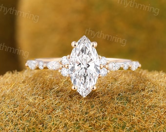 1ct Marquise Cut Lab Grown Diamant Verlobungsring IGI Zertifikat Ring Roségoldring Halbe Ewigkeit Diamantring Versprechen Jubiläumsring