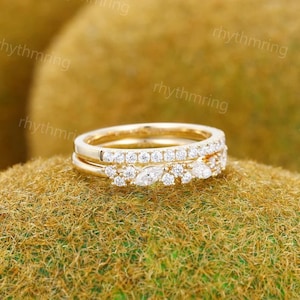 Half Eternity Moissanite Wedding Band Unique Solid 14K Gold Wedding ...