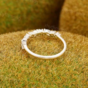 Moissanite Gold Wedding Band Unique Half Eternity Marquise Diamond ...