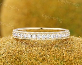 Gelbgold Ehering Gelbgold Vintage Micro pflastern Hochzeit Band Ring Gelbgold Hochzeit Ring stapelbar Hochzeit Ring
