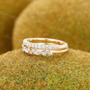 Half Eternity Moissanite Wedding Band Unique Solid 14K Gold Wedding ...