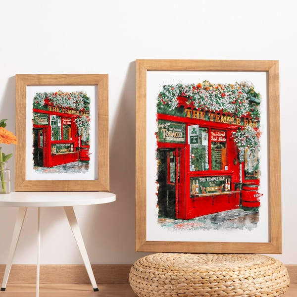 Renewed Ireland Dublin Temple Bar Watercolor Printable Art, Fine Wall Decor 5 Sizes Included