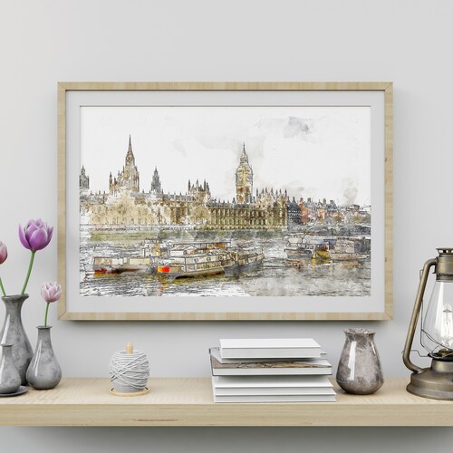 England London Watercolor Horizontal Print Instant Download Etsy