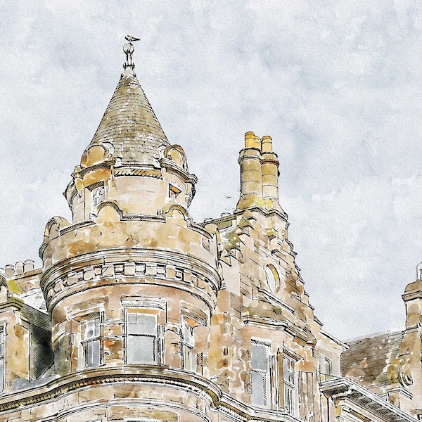 Edinburgh Scotland Building View Watercolor Digital Print Art