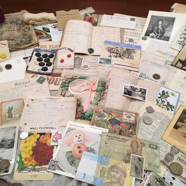 50+ All Antique/Vintage Ephemera Kits / Junk Journal Bundles |All Real Antique/Vintage Items| HUGE Variety! Look at Description List