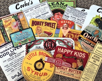 Vintage Label Assortment (12 total per order, dating from around the 1930s - Vintage) (Unused) Junk Journal Ephemera, Vintage Ephemera, etc.